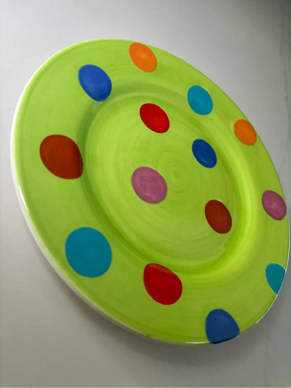 Crate and Barrel Green Multicolor Polka Dot Salad Plate Replacement Ceramic Vtg